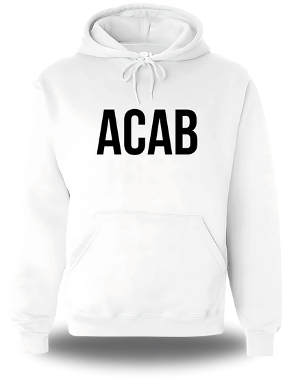 Sweatshirt à capuche blanc « ACAB - All cops are Bastards » vu de face, design politique et révolution