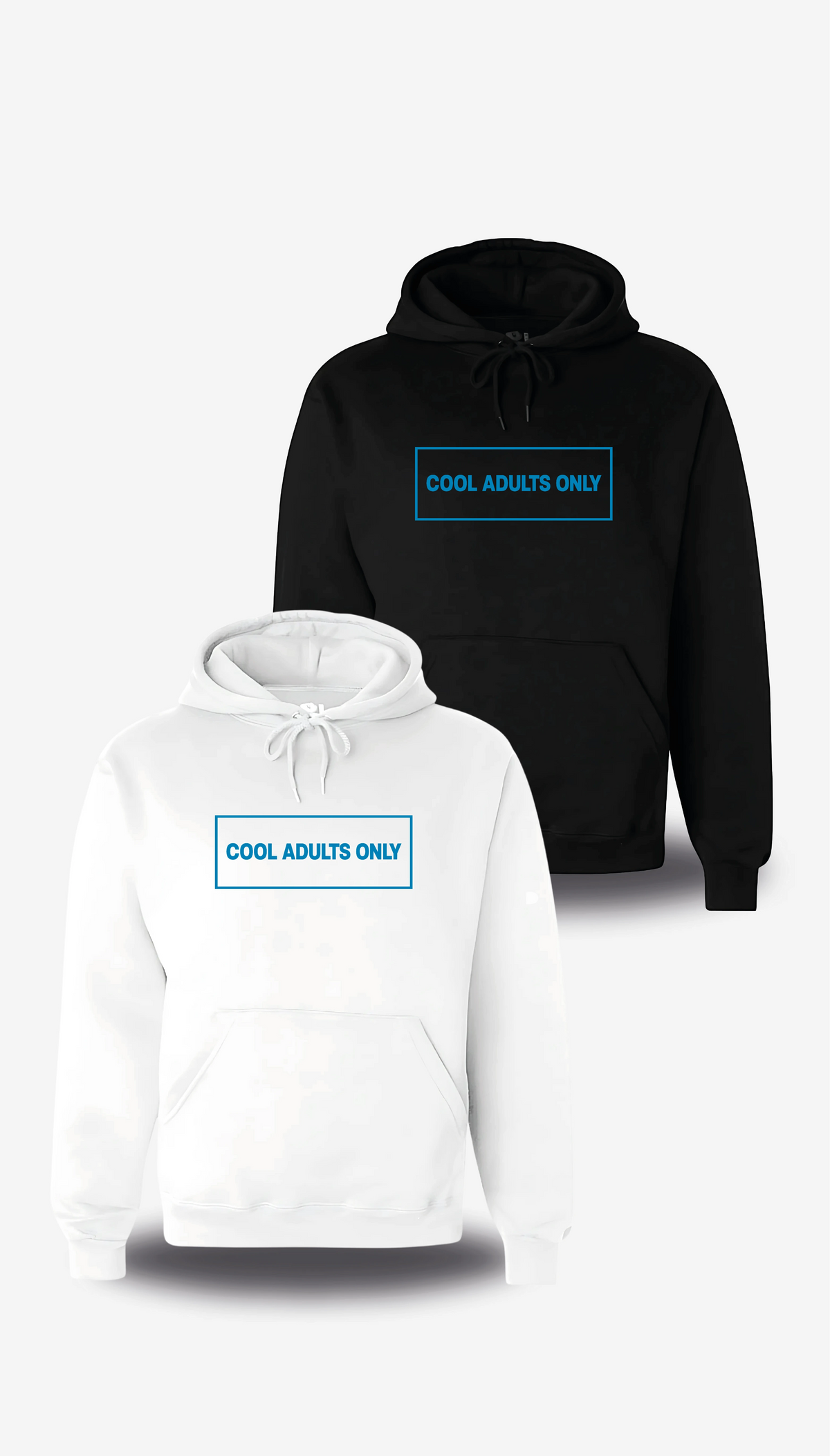 Sweatshirt à capuche Cool Adults Only en blanc et noir, vus de face, design amour, humour, papa, grand parent