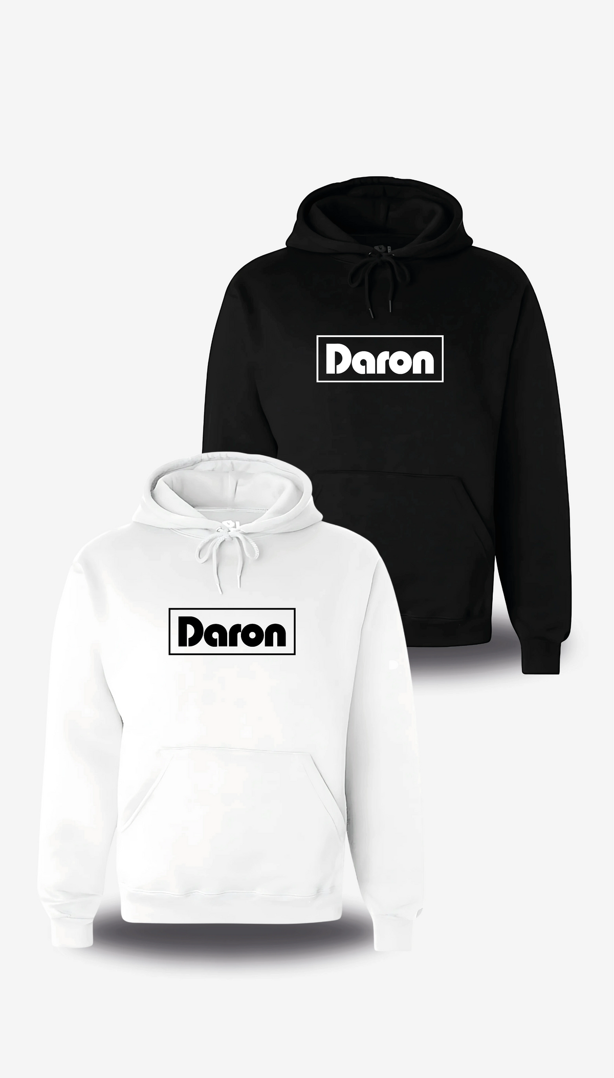 Sweatshirt à capuche Daron en blanc et noir, vus de face, design amour, famille, papa, père