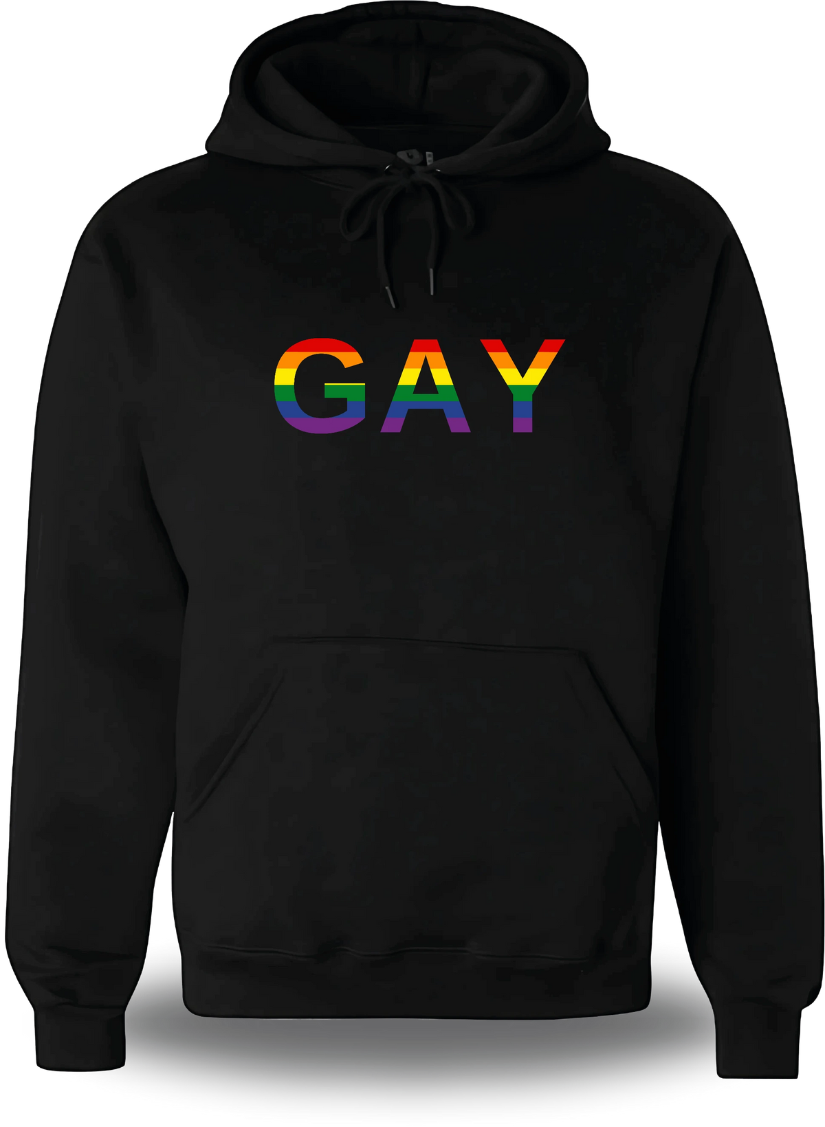 Sweatshirt à capuche noir « Gay » vu de face, design communauté et lgbt
