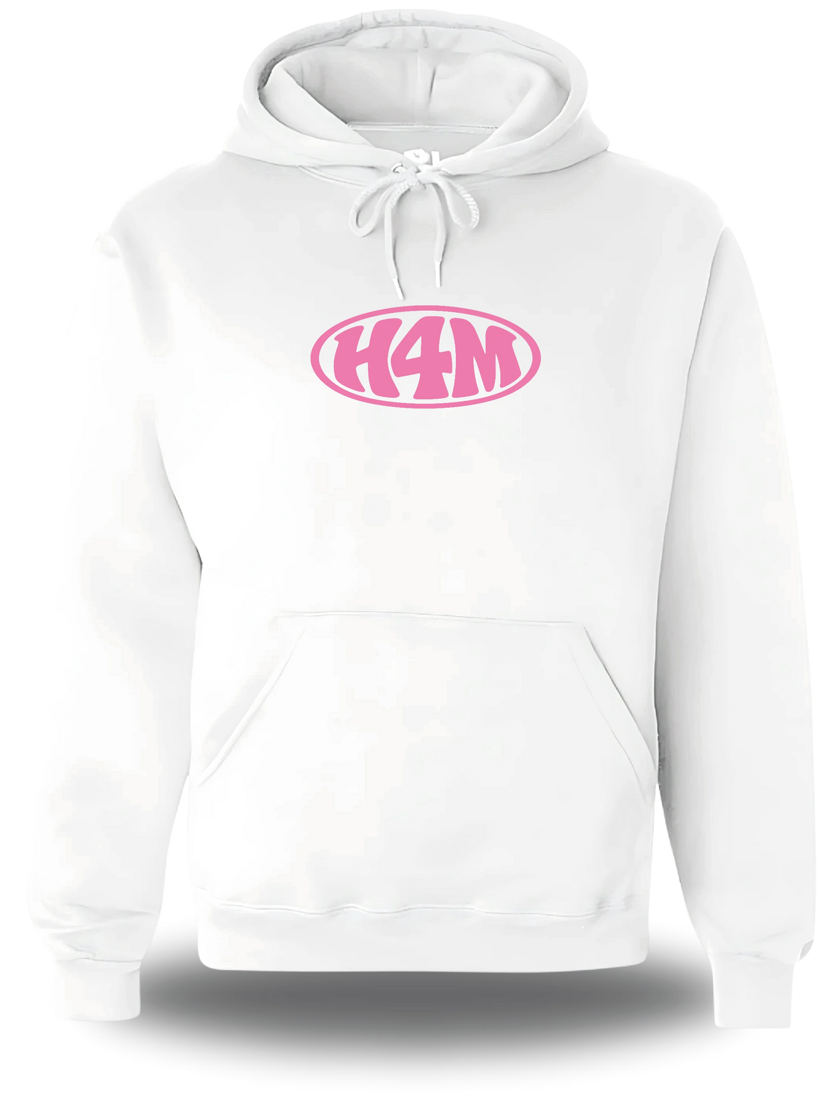Sweatshirt à capuche blanc « H4M » vu de face, design internet et Humour