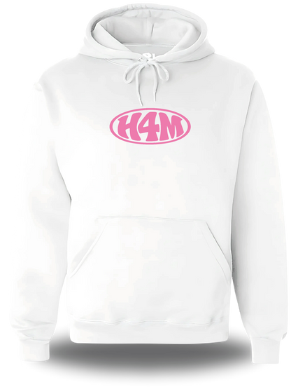 Sweatshirt à capuche blanc « H4M » vu de face, design internet et Humour