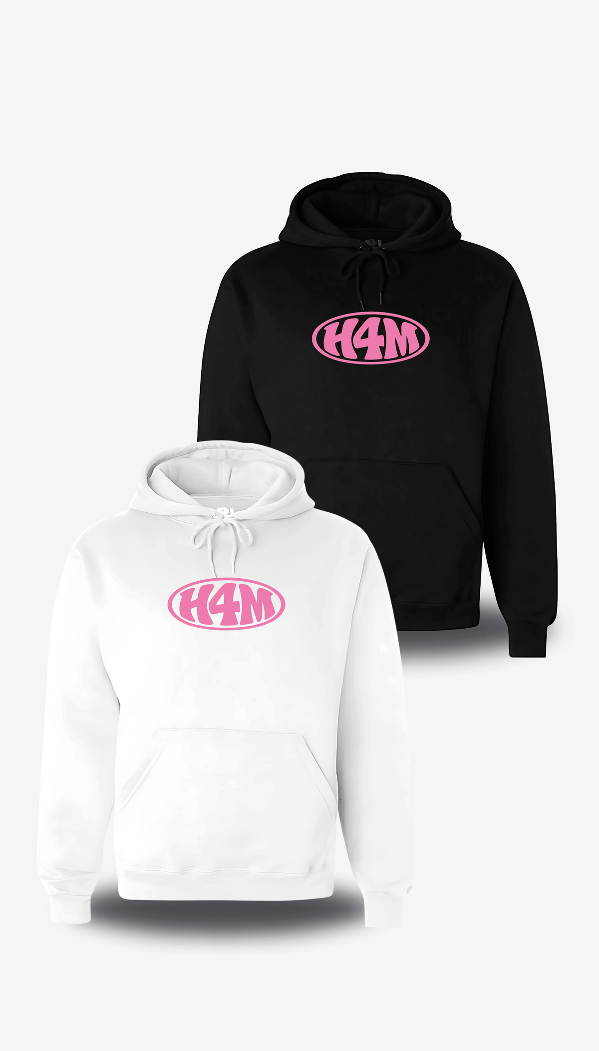 Sweatshirt à capuche « H4M » en blanc et noir, vus de face, design internet et Humour