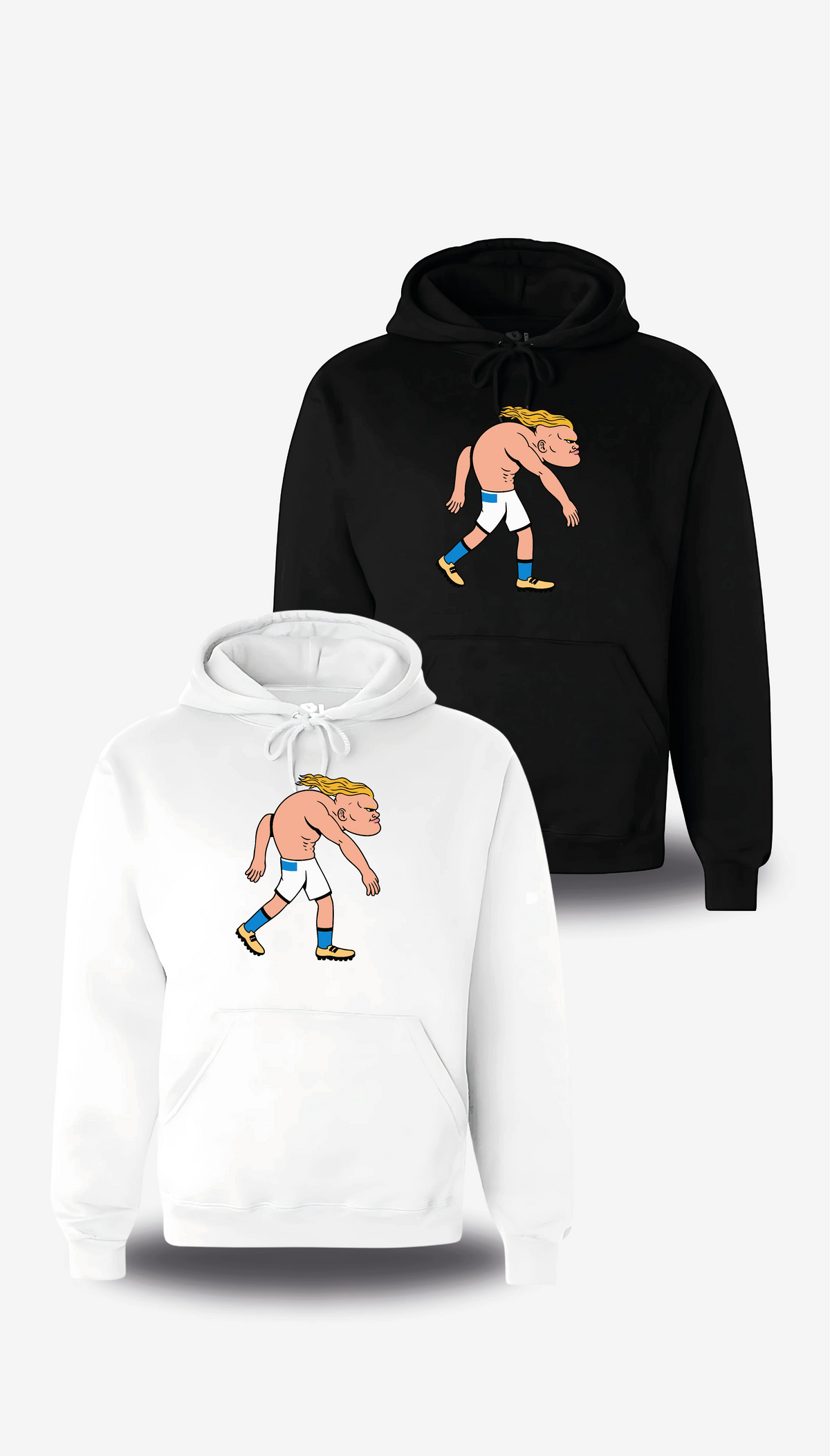 Sweatshirt à capuche Haaland en blanc et noir, vus de face, design sport, football, Sweatshirt Haaland, vrais