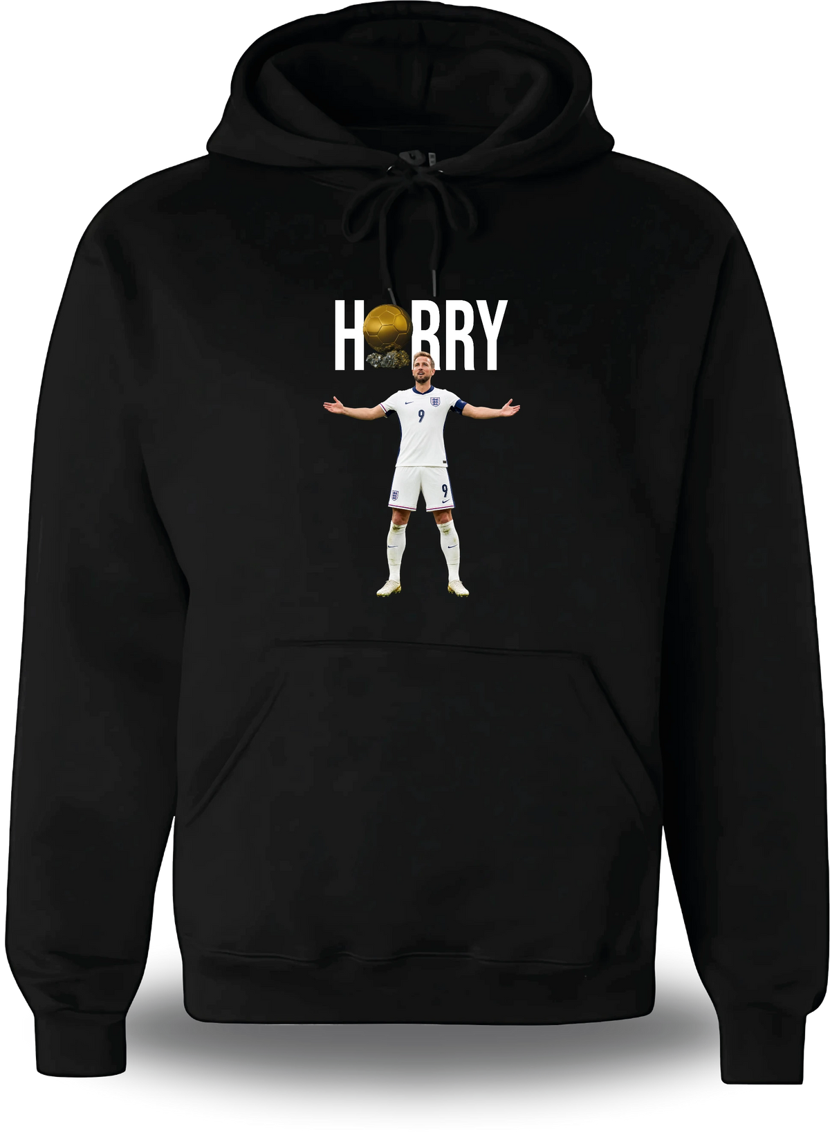 Sweatshirt à capuche noir « Harry Kane Ballon D'or » vu de face, design sport et football