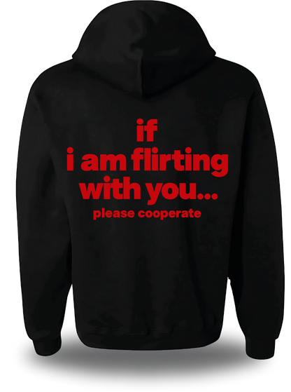 Sweatshirt à capuche noir If I Am Flirting With You Please Cooperate vu de dos, design humour, humour beauf, humour hot, hot