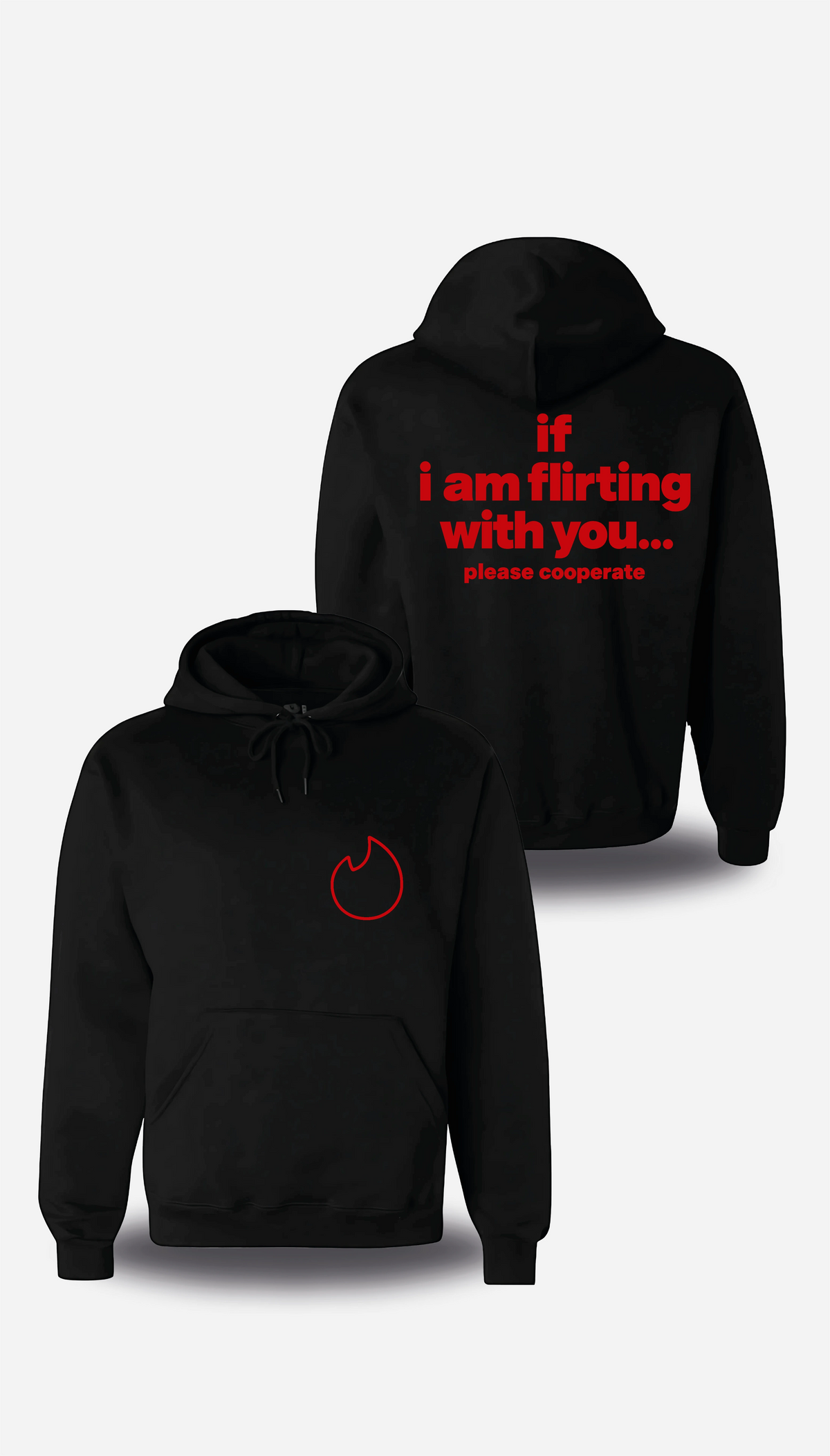 Sweatshirt à capuche noir If I Am Flirting With You Please Cooperate vu de face et de dos, design humour, humour beauf