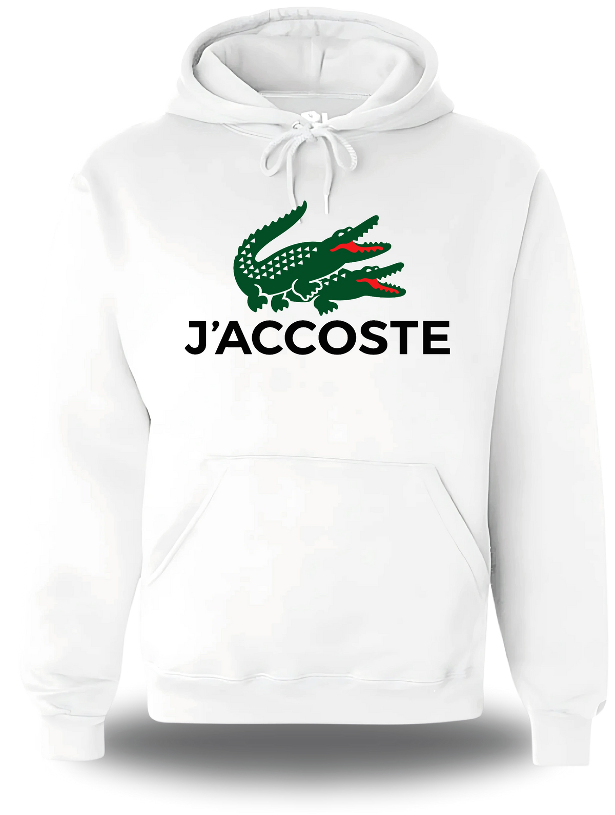 Sweatshirt à capuche blanc J'accoste - Humour vu de face, design humour beauf, lacoste, décalé, assumé