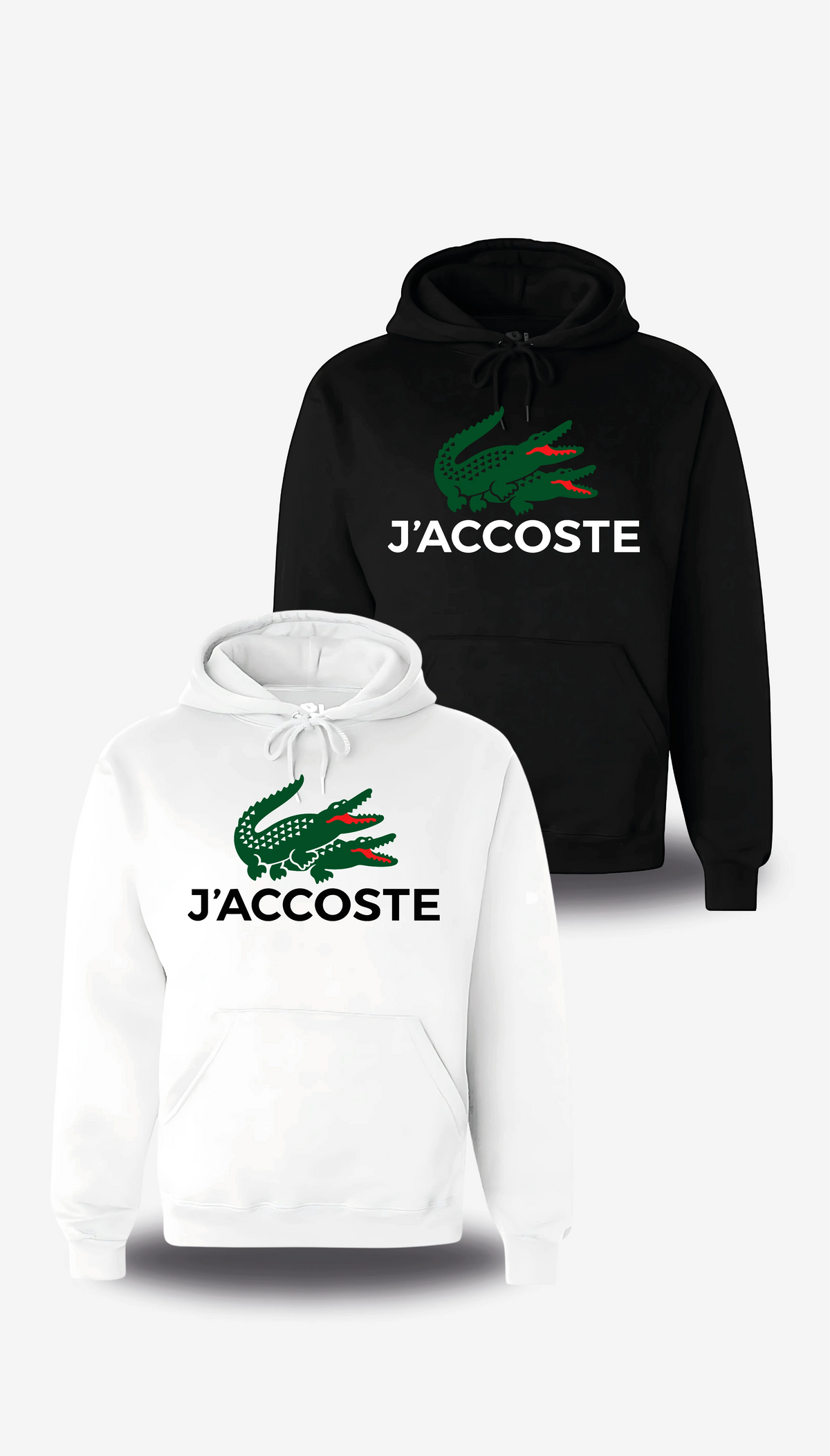 Sweatshirt à capuche J'accoste - Humour en blanc et noir, vus de face, design humour beauf, lacoste, décalé, assumé