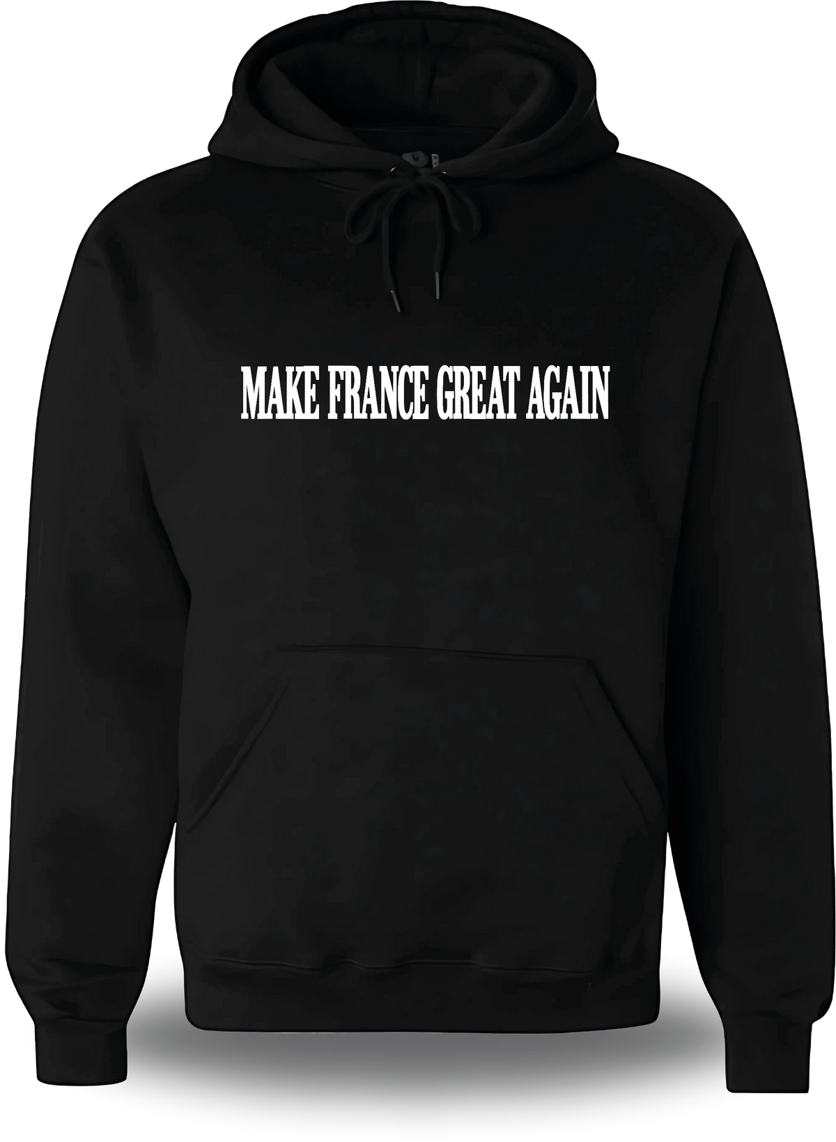 Sweatshirt à capuche noir Make France Great Again vu de face, design politique, punch, election, great again