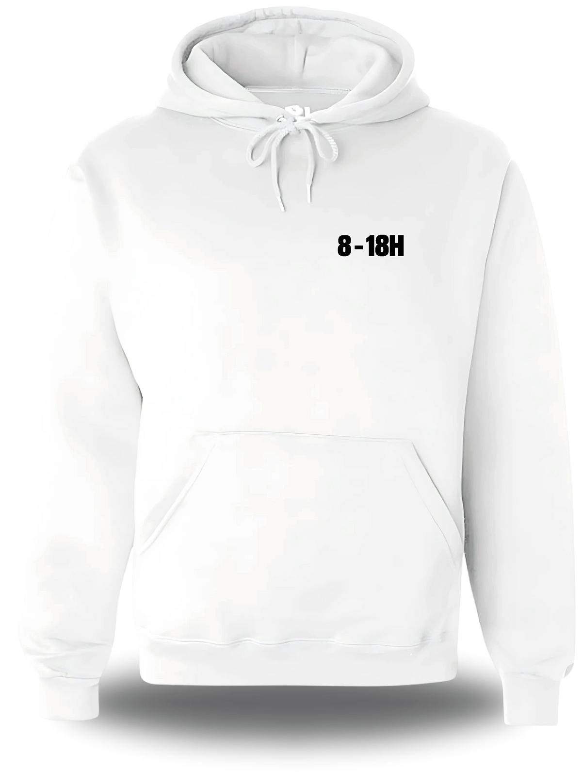 Sweatshirt à capuche blanc Manifestation Lycée 8h 18h Plus Le Temps De Se Br vu de face, design humour, communauté, politique
