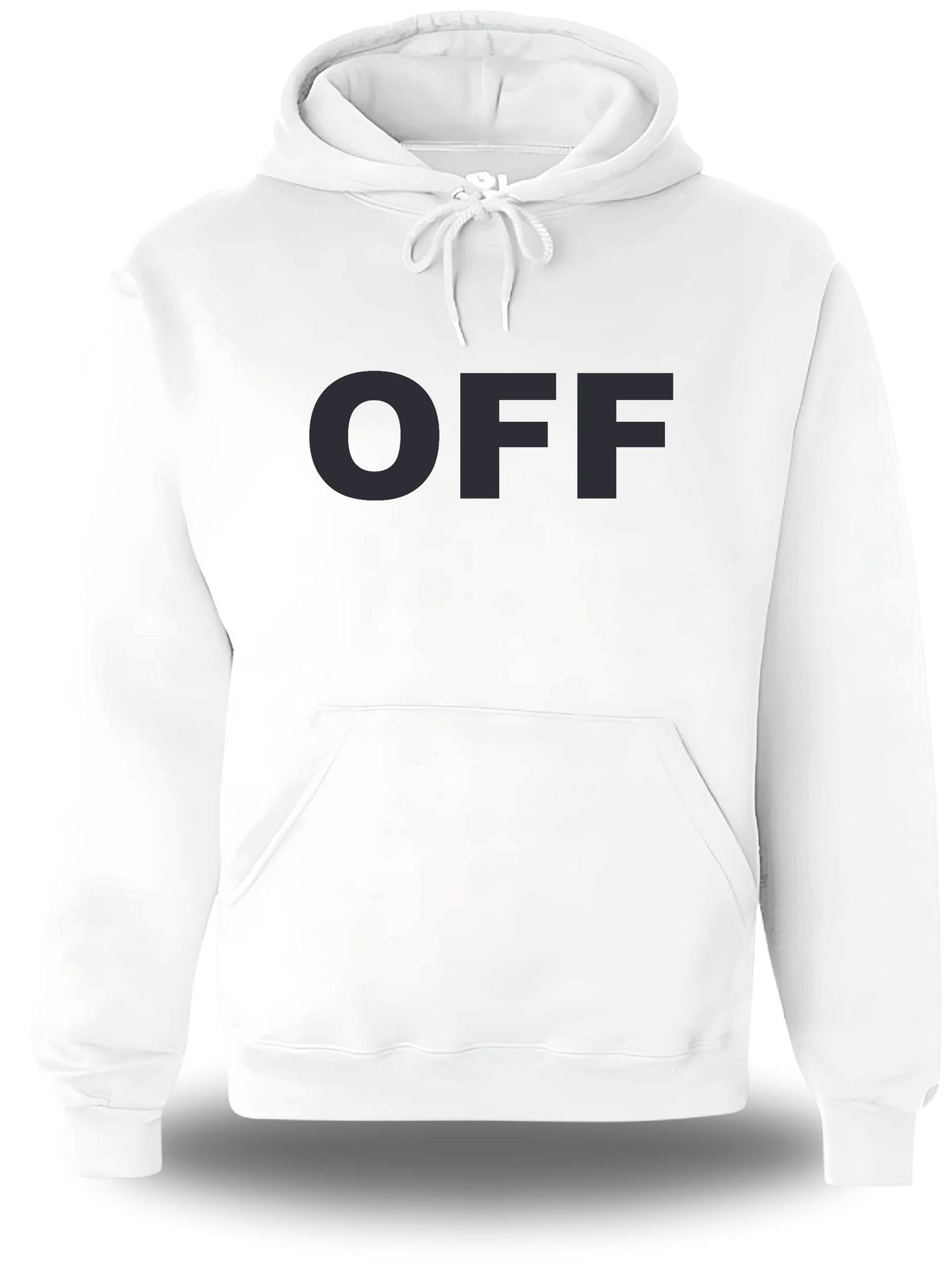 Sweatshirt à capuche blanc Off vu de face, design humour, Pull Off, dimanches, famille