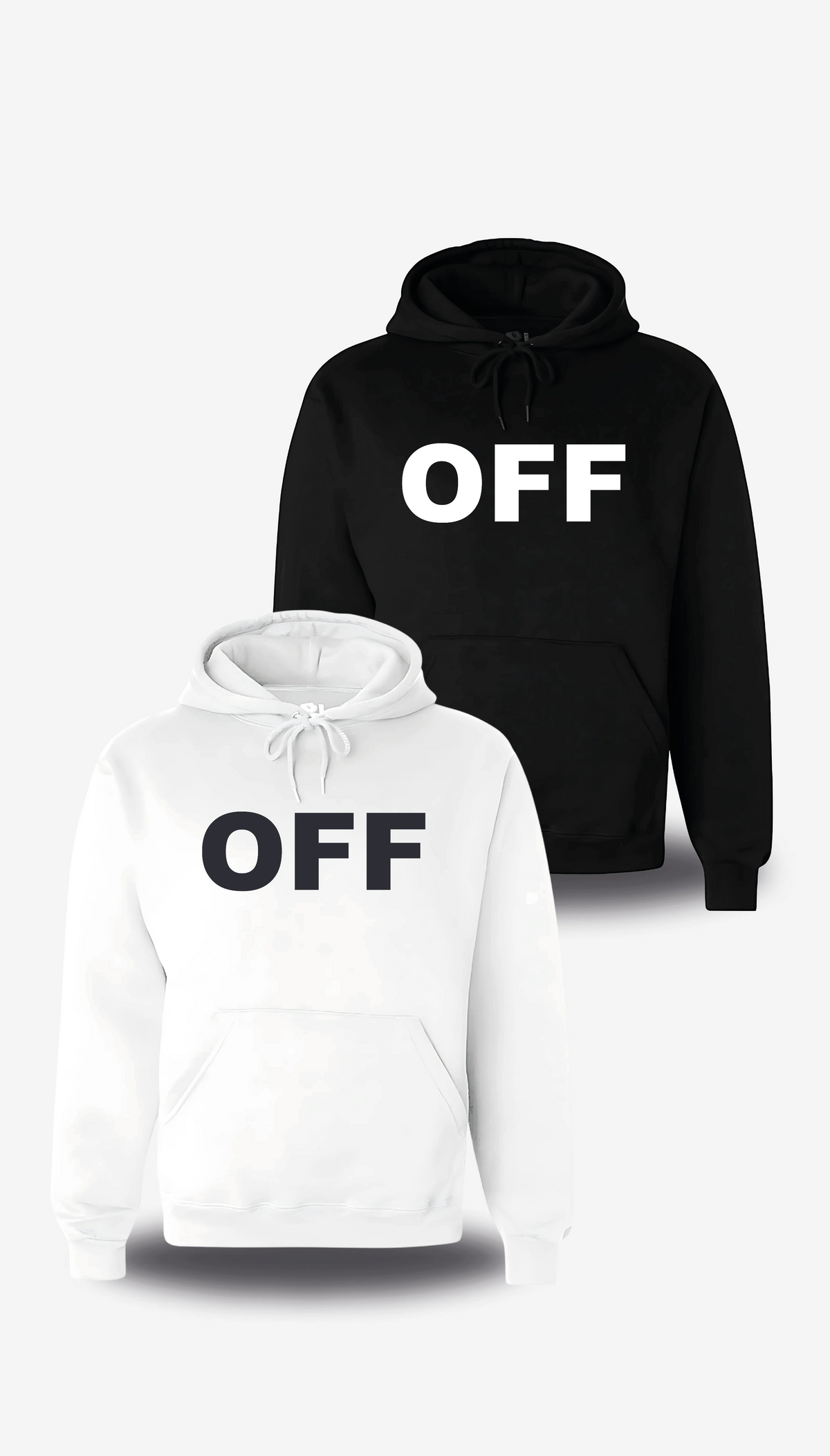Sweatshirt à capuche Off en blanc et noir, vus de face, design humour, Pull Off, dimanches, famille