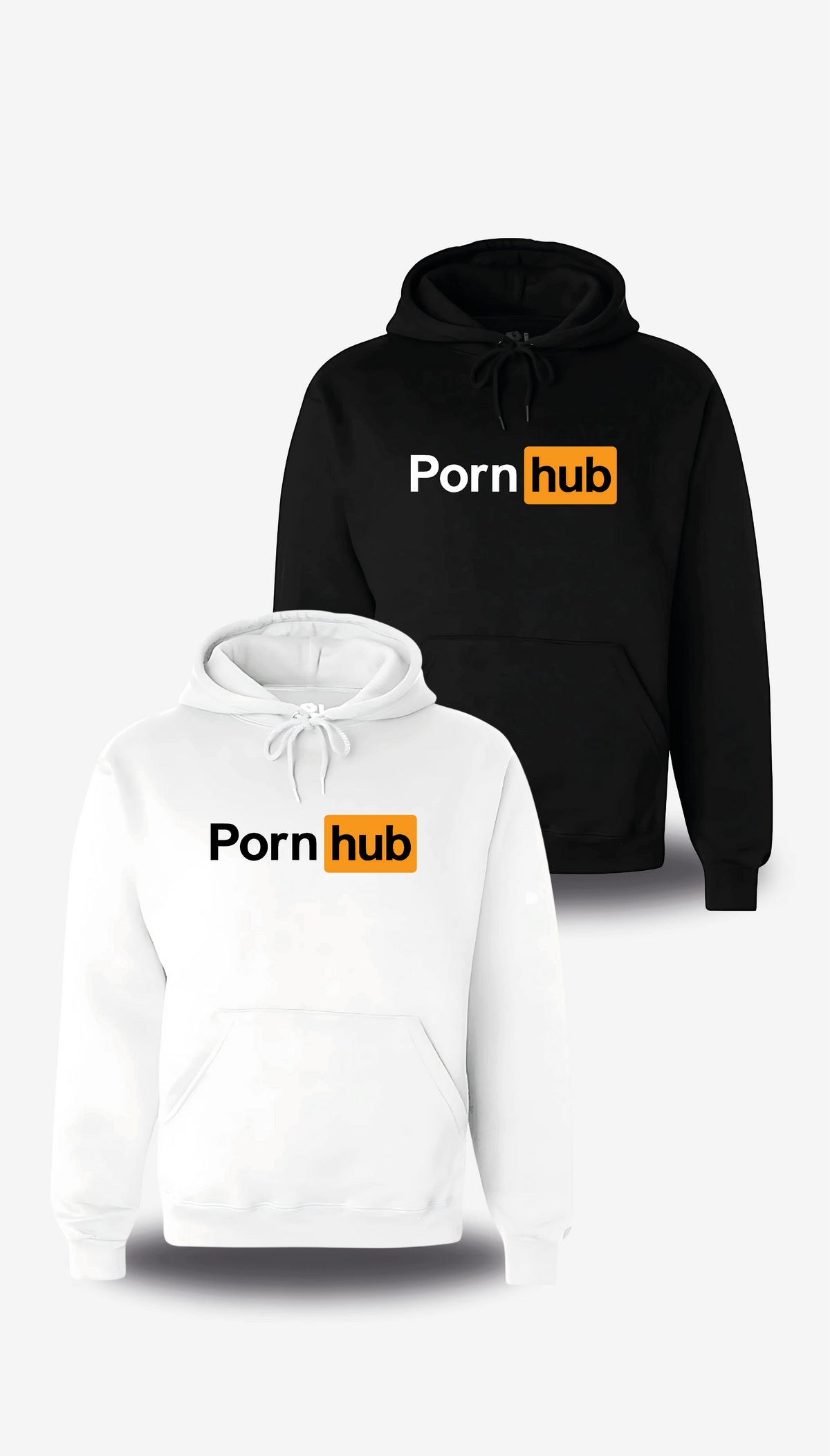 Sweatshirt à capuche « Pornhub » en blanc et noir, vus de face, design humour et humour beauf