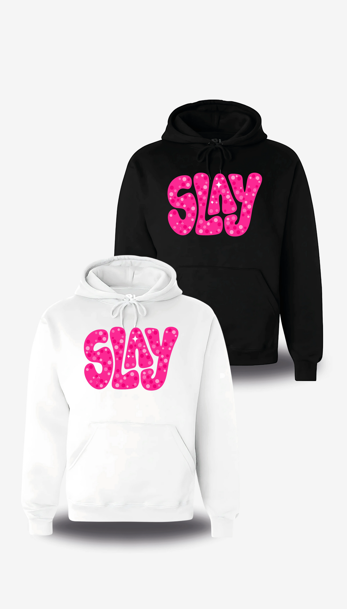 Sweatshirt à capuche Slay Rose en blanc et noir, vus de face, design humour, Slay Rose, assument