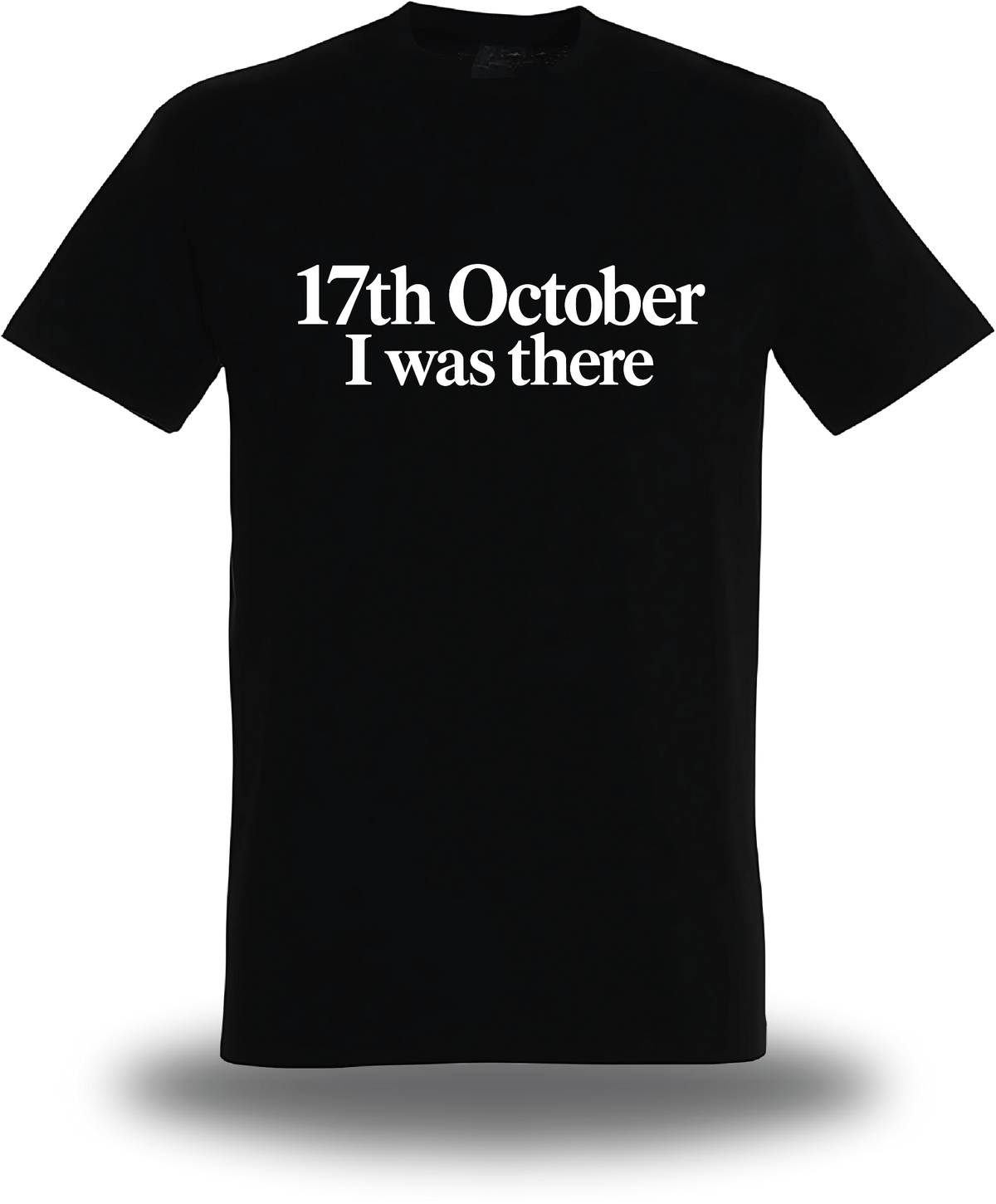 T-shirt noir « 17 Octobre I Was There » vu de face, design manifestation et révolution