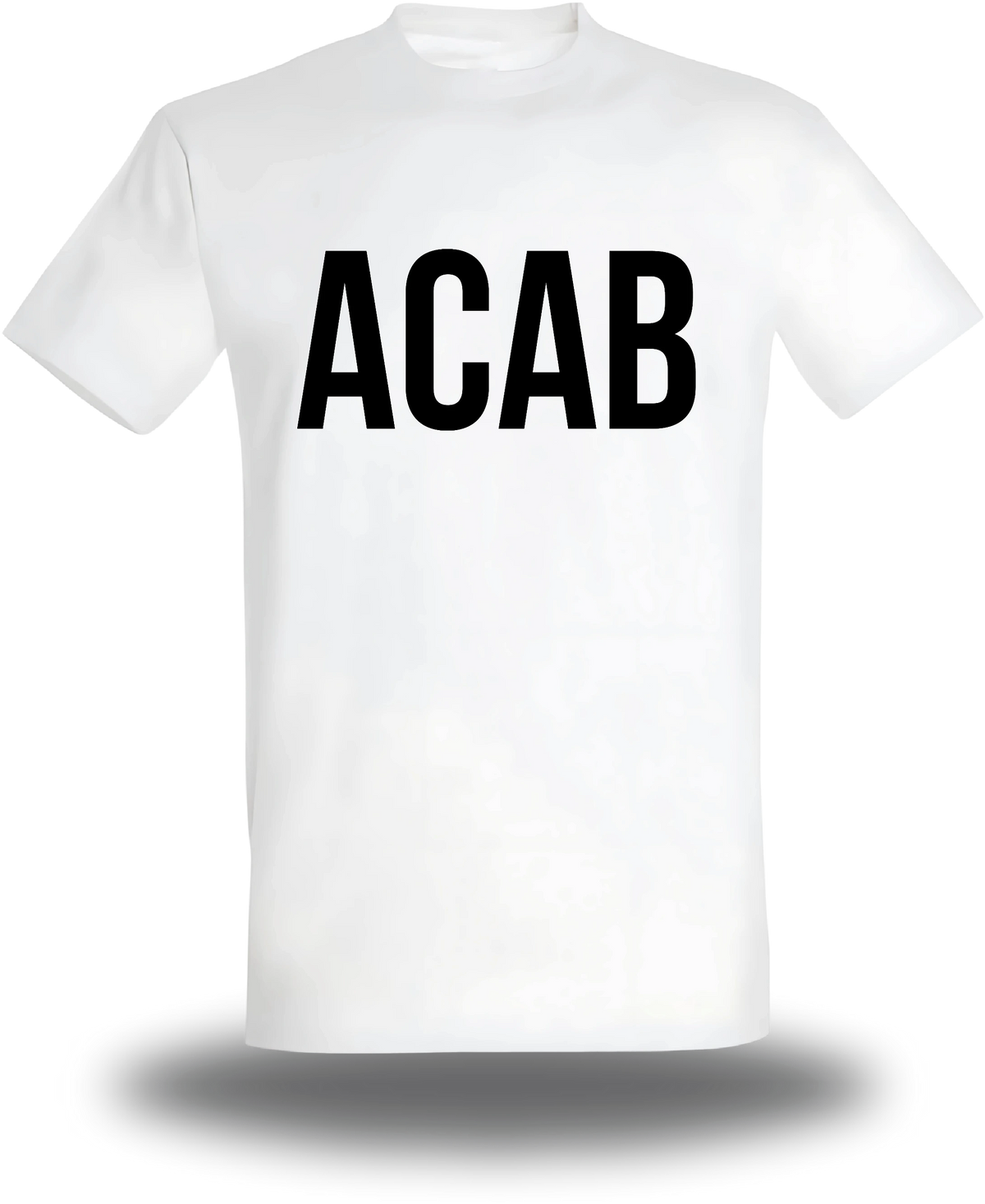 T-shirt blanc « ACAB - All cops are Bastards » vu de face, design politique et révolution
