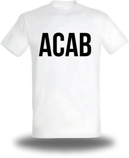 T-shirt blanc « ACAB - All cops are Bastards » vu de face, design politique et révolution