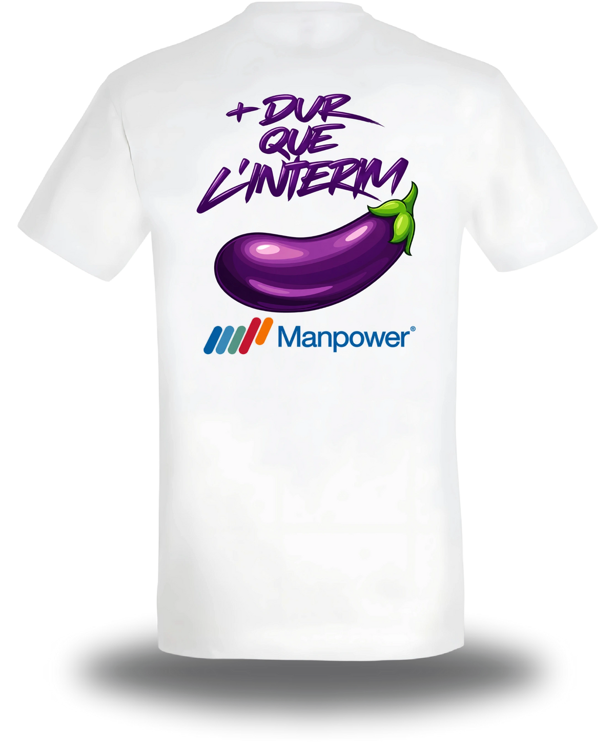 T-shirt blanc Anyme Fuck manpower - Plus dur que l'intérim vu de dos, design humour, geek culture, intérim