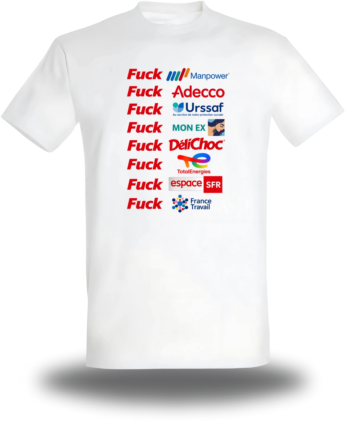 T-shirt blanc Anyme Fuck manpower - Plus dur que l'intérim vu de face, design humour, geek culture, intérim