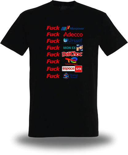T-shirt noir Anyme Fuck manpower - Plus dur que l'intérim vu de face, design humour, geek culture, intérim