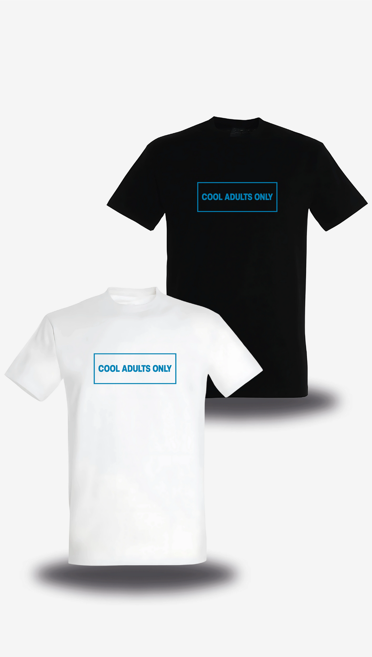 T-shirt Cool Adults Only en blanc et noir, vus de face, design amour, humour, papa, grand parent