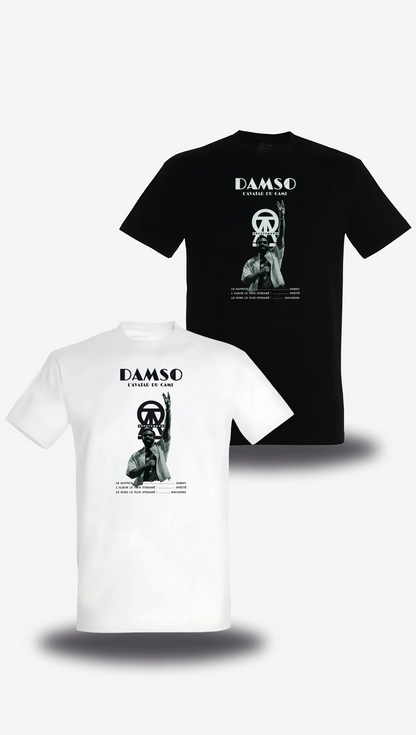 T-Shirt „Damso“, in Weiß und Schwarz, Vorderansicht, Motiv: Musik und Rap