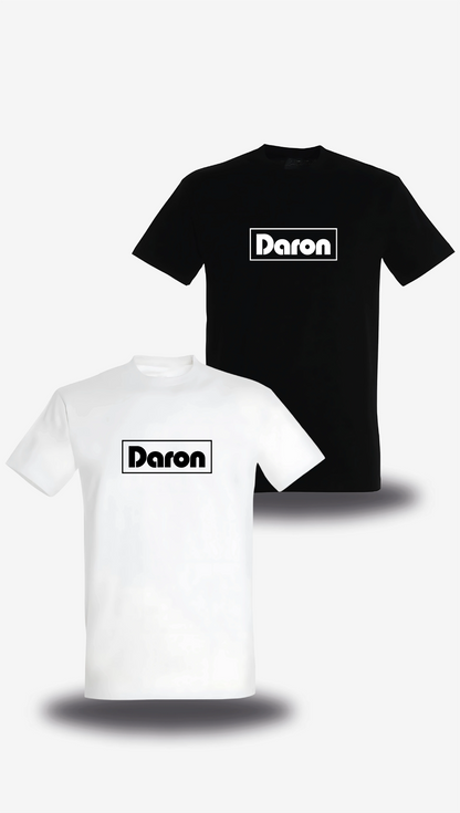 T-shirt Daron en blanc et noir, vus de face, design amour, famille, papa, père