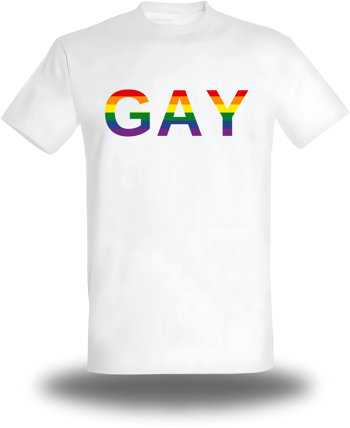 T-shirt blanc « Gay » vu de face, design communauté et lgbt