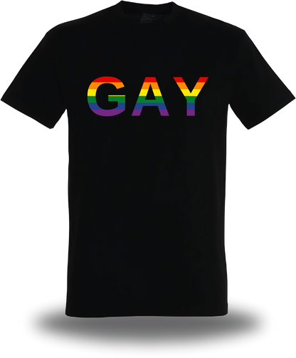 T-shirt noir « Gay » vu de face, design communauté et lgbt