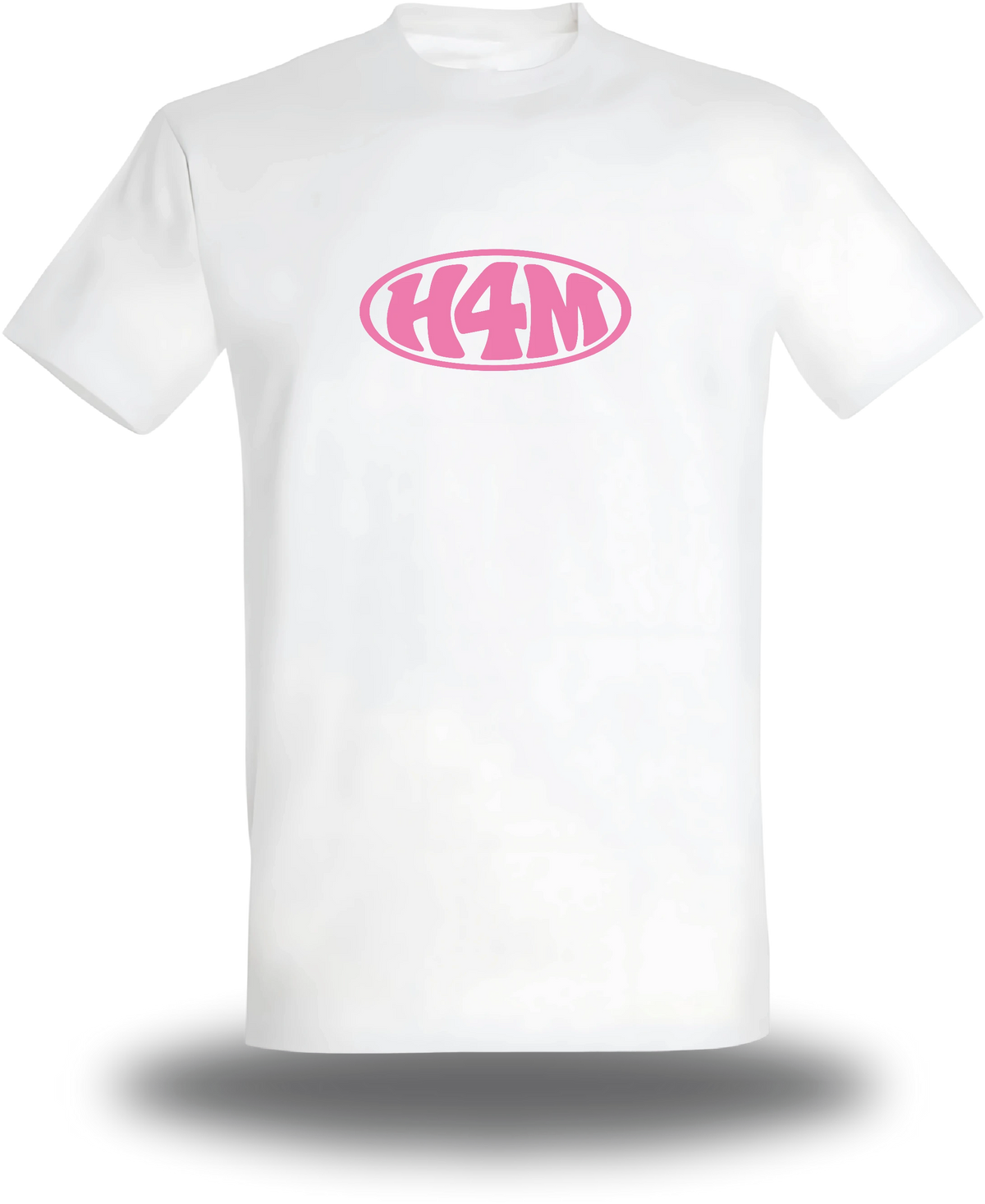 T-shirt blanc « H4M » vu de face, design internet et Humour