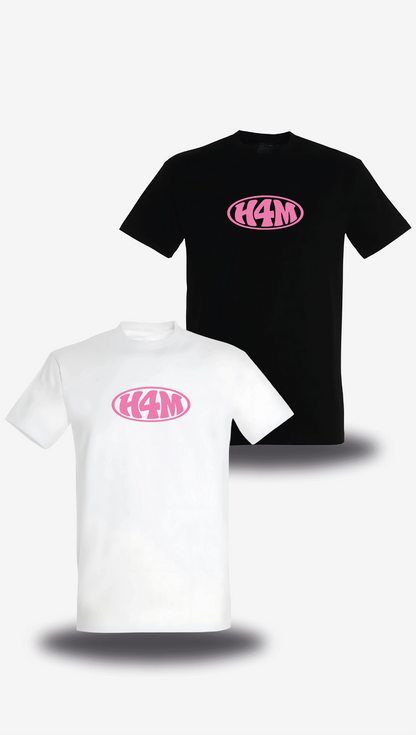 T-shirt « H4M » en blanc et noir, vus de face, design internet et Humour