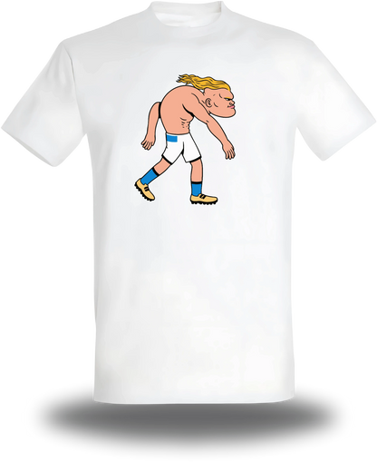T-shirt blanc Haaland vu de face, design sport, football, T-shirt Haaland, vrais