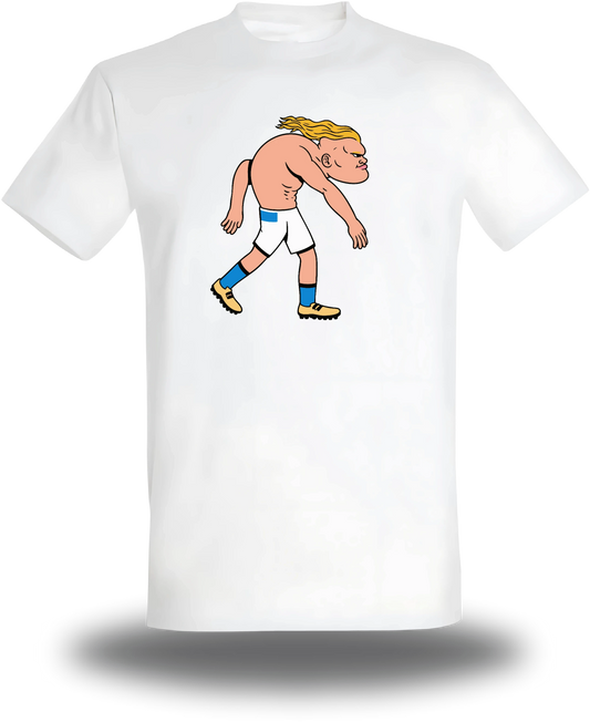 T-shirt blanc Haaland vu de face, design sport, football, T-shirt Haaland, vrais