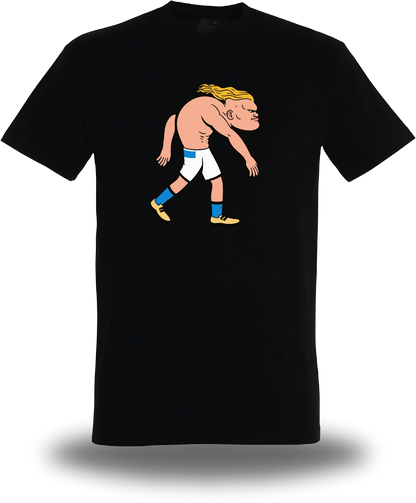 T-shirt noir Haaland vu de face, design sport, football, T-shirt Haaland, vrais