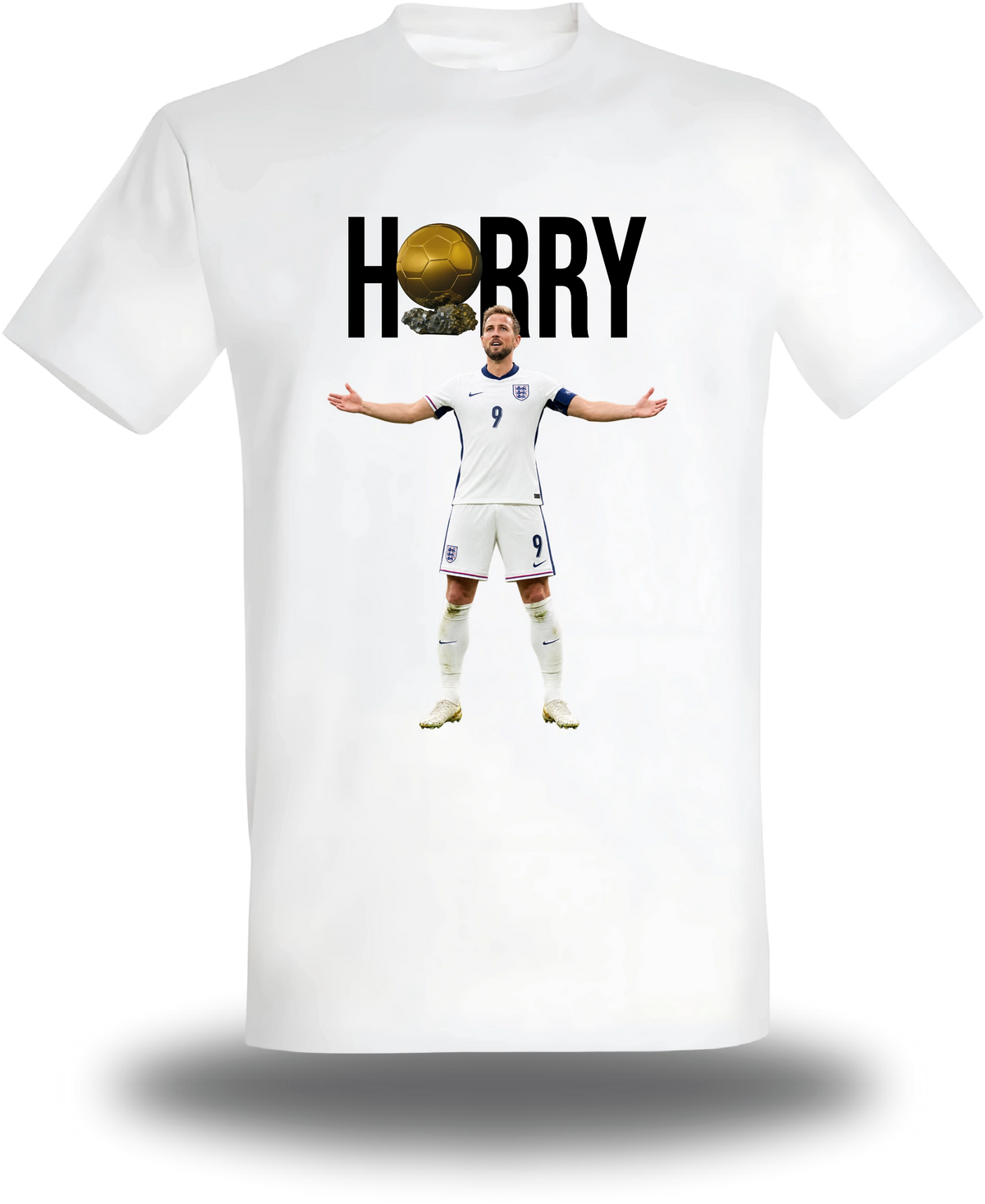 T-shirt blanc « Harry Kane Ballon D'or » vu de face, design sport et football