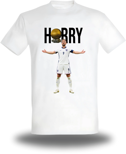 T-shirt blanc « Harry Kane Ballon D'or » vu de face, design sport et football