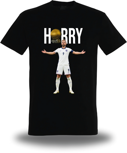 T-shirt noir « Harry Kane Ballon D'or » vu de face, design sport et football