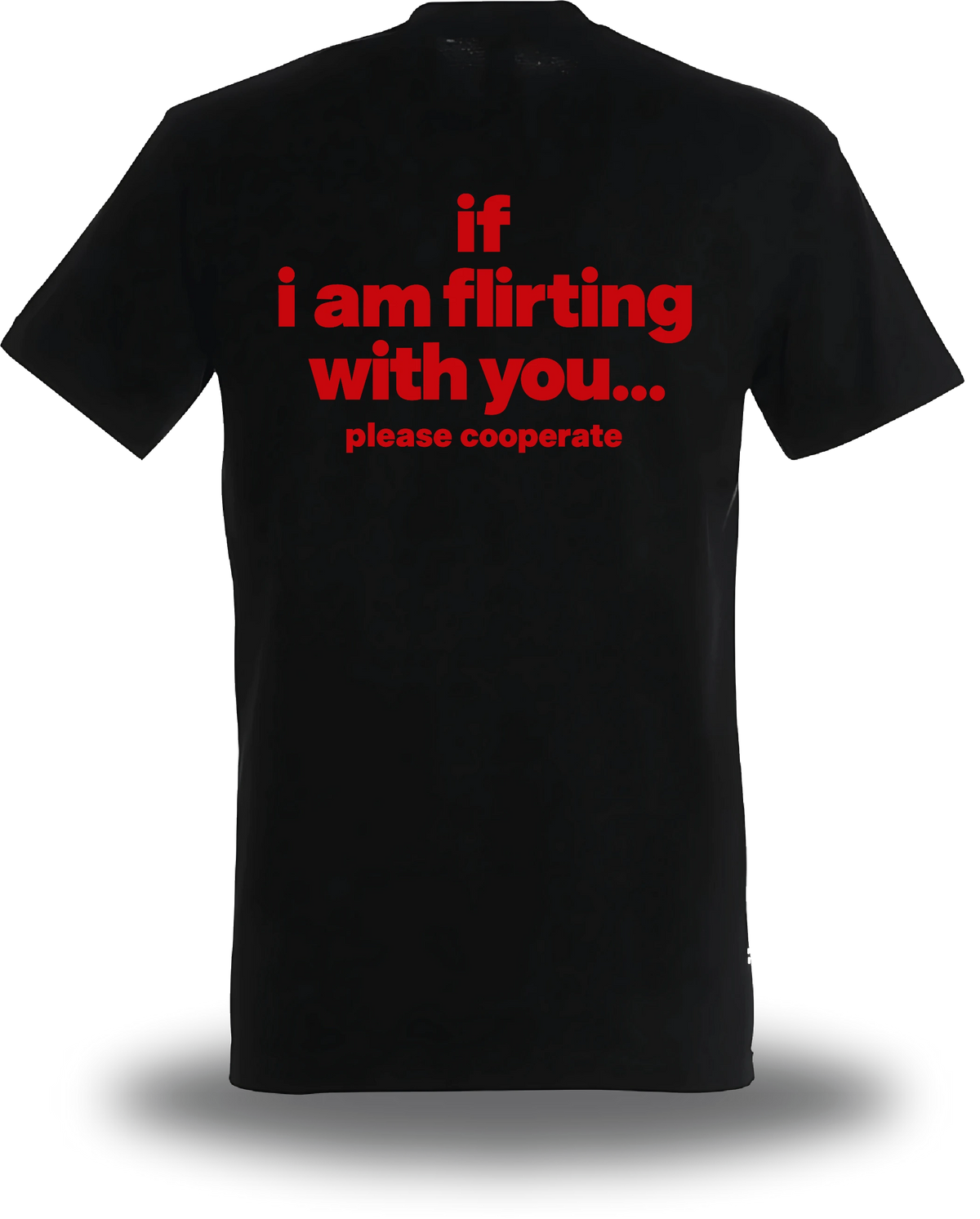 T-shirt noir If I Am Flirting With You Please Cooperate vu de dos, design humour, humour beauf, humour hot, hot