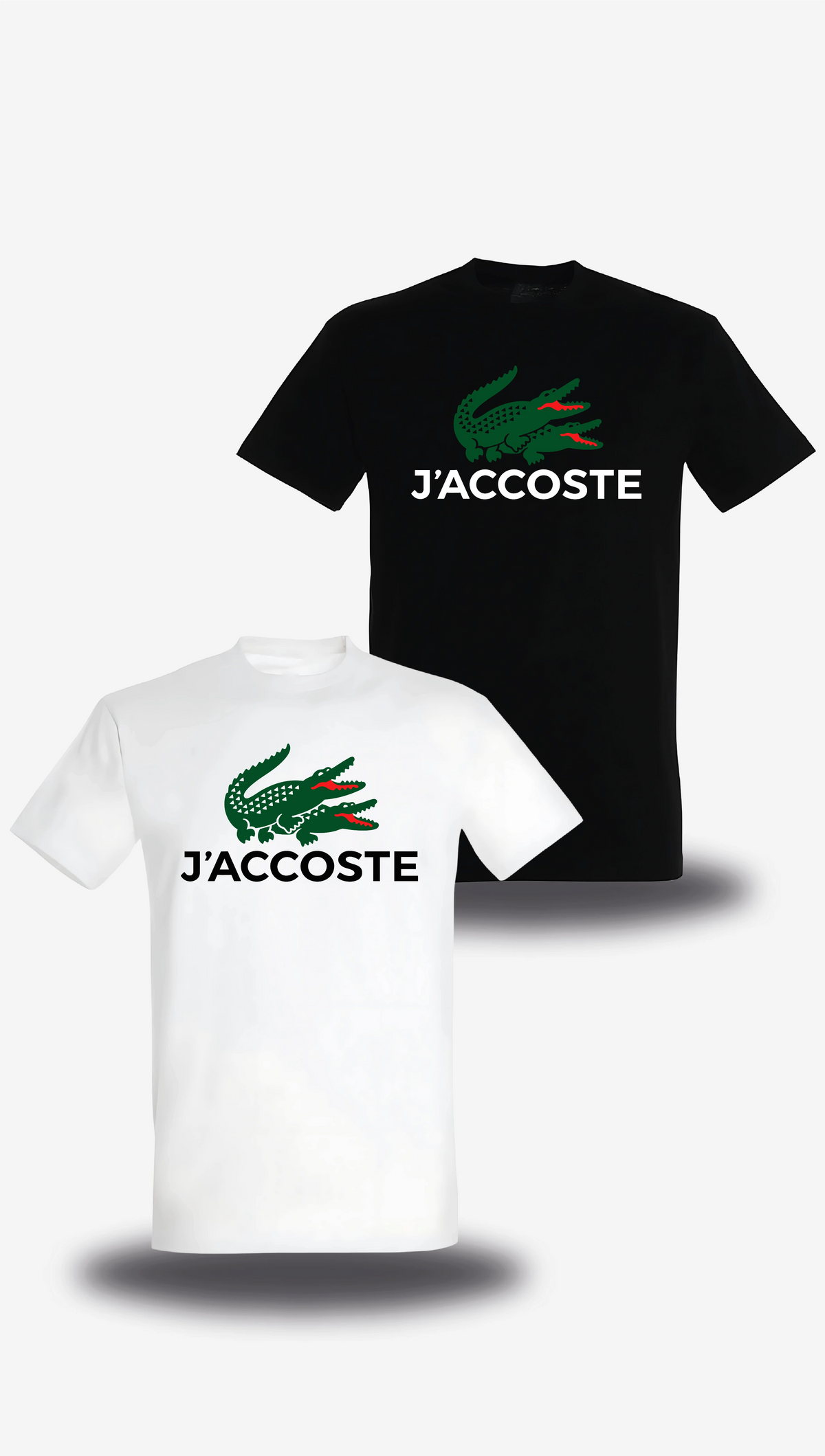 T-shirt J'accoste - Humour en blanc et noir, vus de face, design humour beauf, lacoste, décalé, assumé