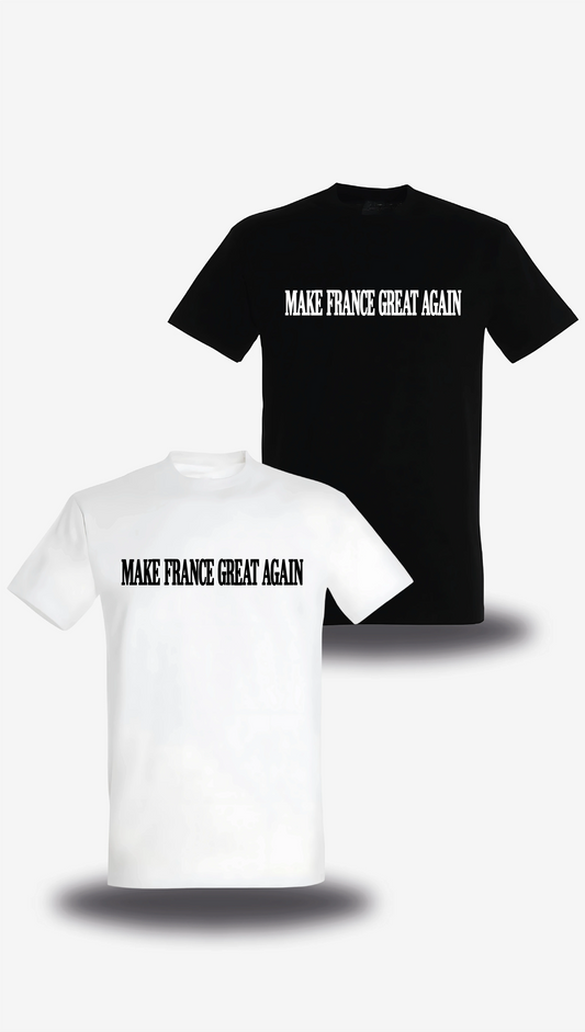 T-shirt Make France Great Again en blanc et noir, vus de face, design politique, punch, election, great again
