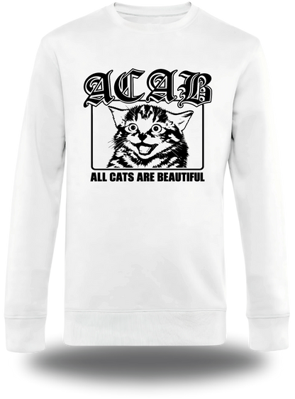T-shirt manches longues blanc « ACAB All Cats Are Beautiful » vu de face, design politique et communauté