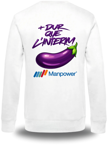 T-shirt manches longues blanc Anyme Fuck manpower - Plus dur que l'intérim vu de dos, design humour, geek culture, intérim