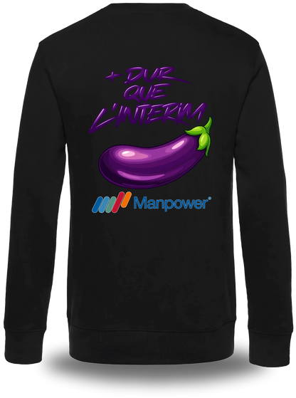 T-shirt manches longues noir Anyme Fuck manpower - Plus dur que l'intérim vu de dos, design humour, geek culture, intérim