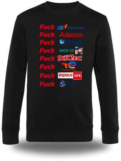 T-shirt manches longues noir Anyme Fuck manpower - Plus dur que l'intérim vu de face, design humour, geek culture, intérim
