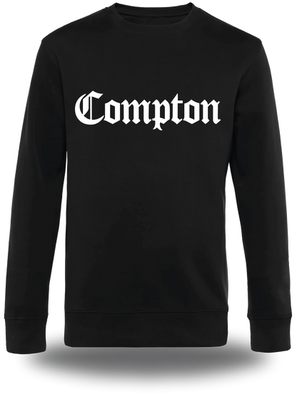 T-shirt manches longues noir Compton vu de face, design film, communauté, streetwear, musique