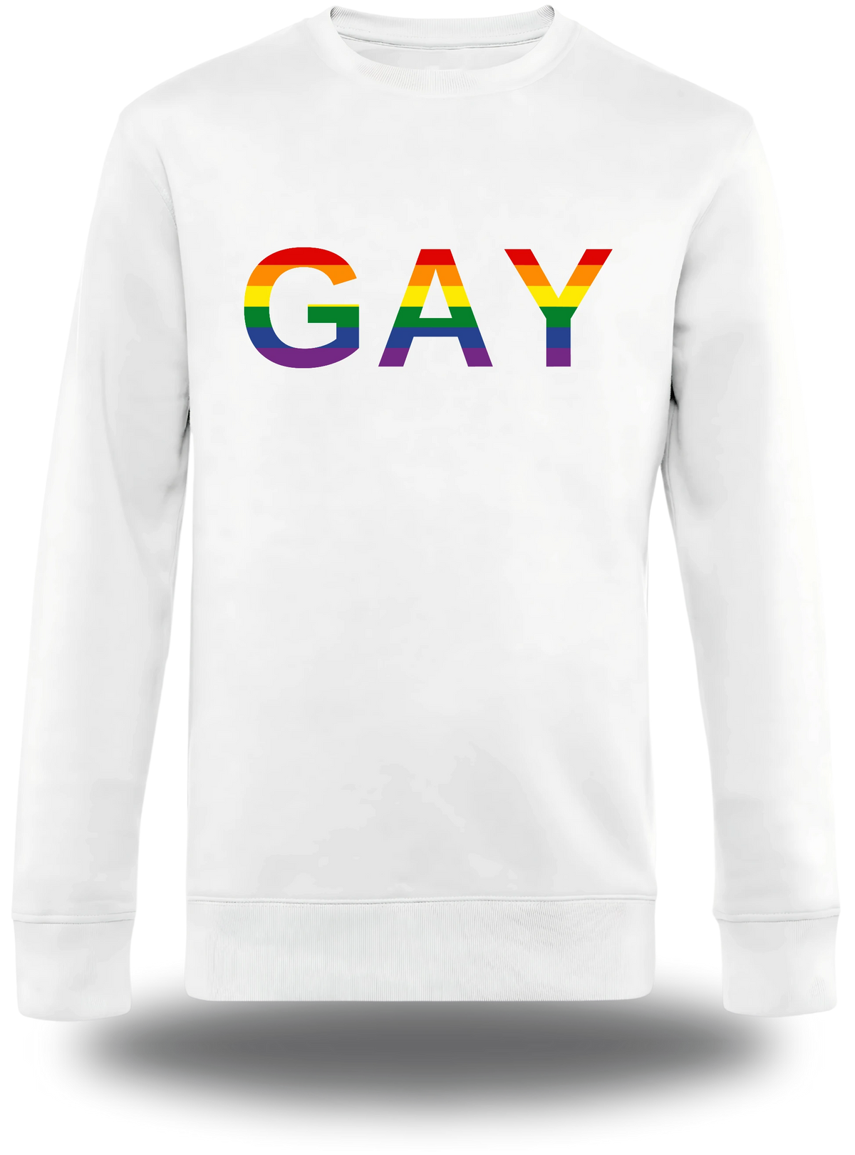 T-shirt manches longues blanc « Gay » vu de face, design communauté et lgbt