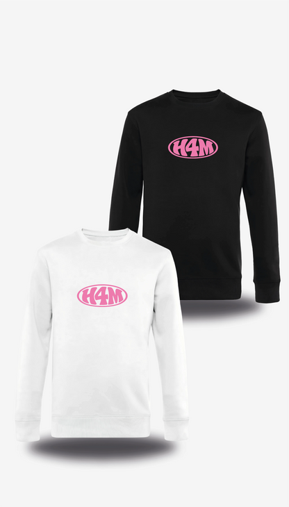T-shirt manches longues « H4M » en blanc et noir, vus de face, design internet et Humour