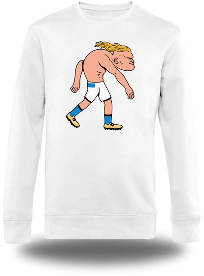 T-shirt manches longues blanc Haaland vu de face, design sport, football, T-shirt Haaland, vrais