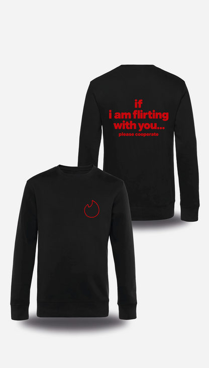 T-shirt manches longues noir If I Am Flirting With You Please Cooperate vu de face et de dos, design humour, humour beauf